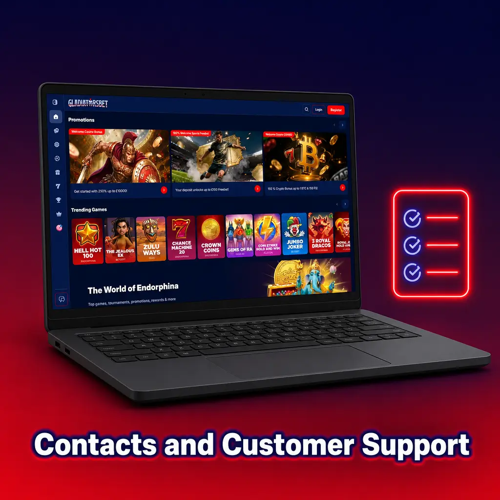 Gladiatorsbet 24/7 customer support: live chat, email, help centre and social media contact options