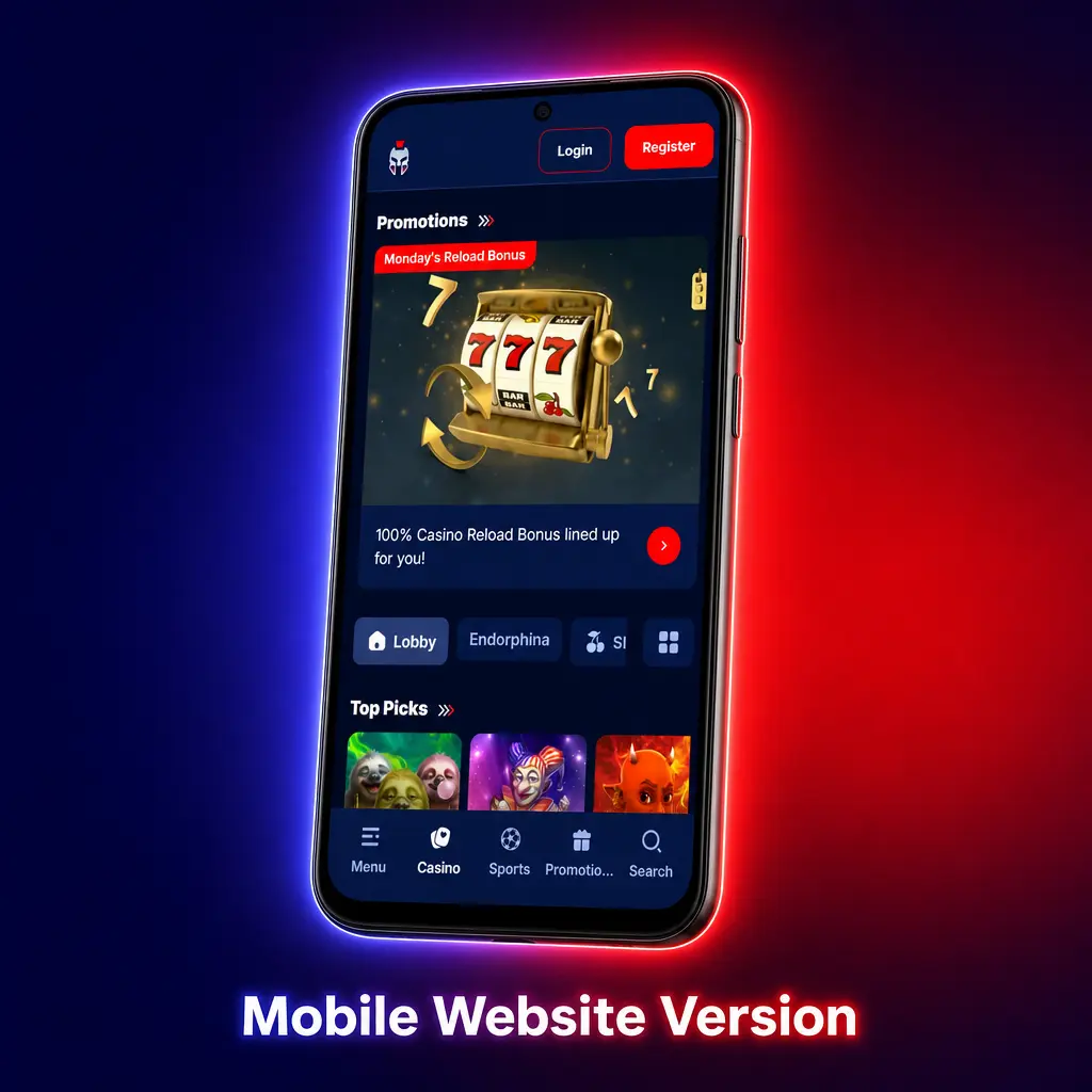 Gladiatorsbet mobile website on Chrome/Safari showing sportsbook, live casino and slots with no app download needed